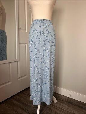 Steppin' Out Sky Blue Floral Maxi Skirt with Tie Waist